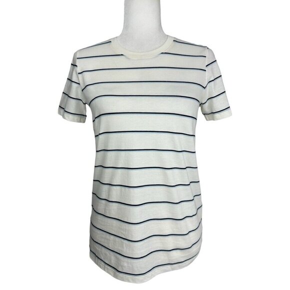 Everlane Women's NWT White Blue Striped The Organic Cotton Crew Neck Tee S/C34 - Picture 1 of 13